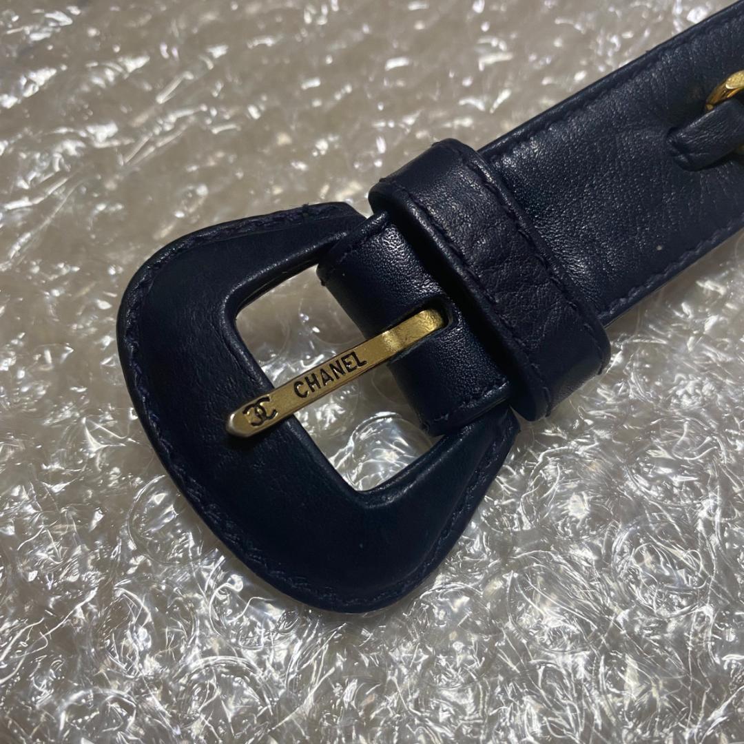 Chanel チェーン レザー ベルト レディース ブラック