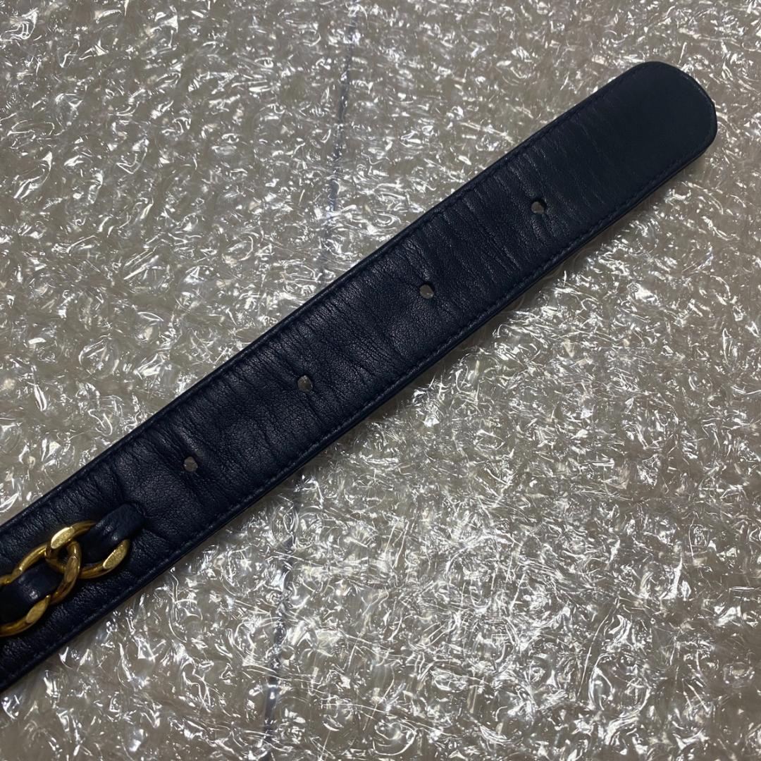 Chanel チェーン レザー ベルト レディース ブラック