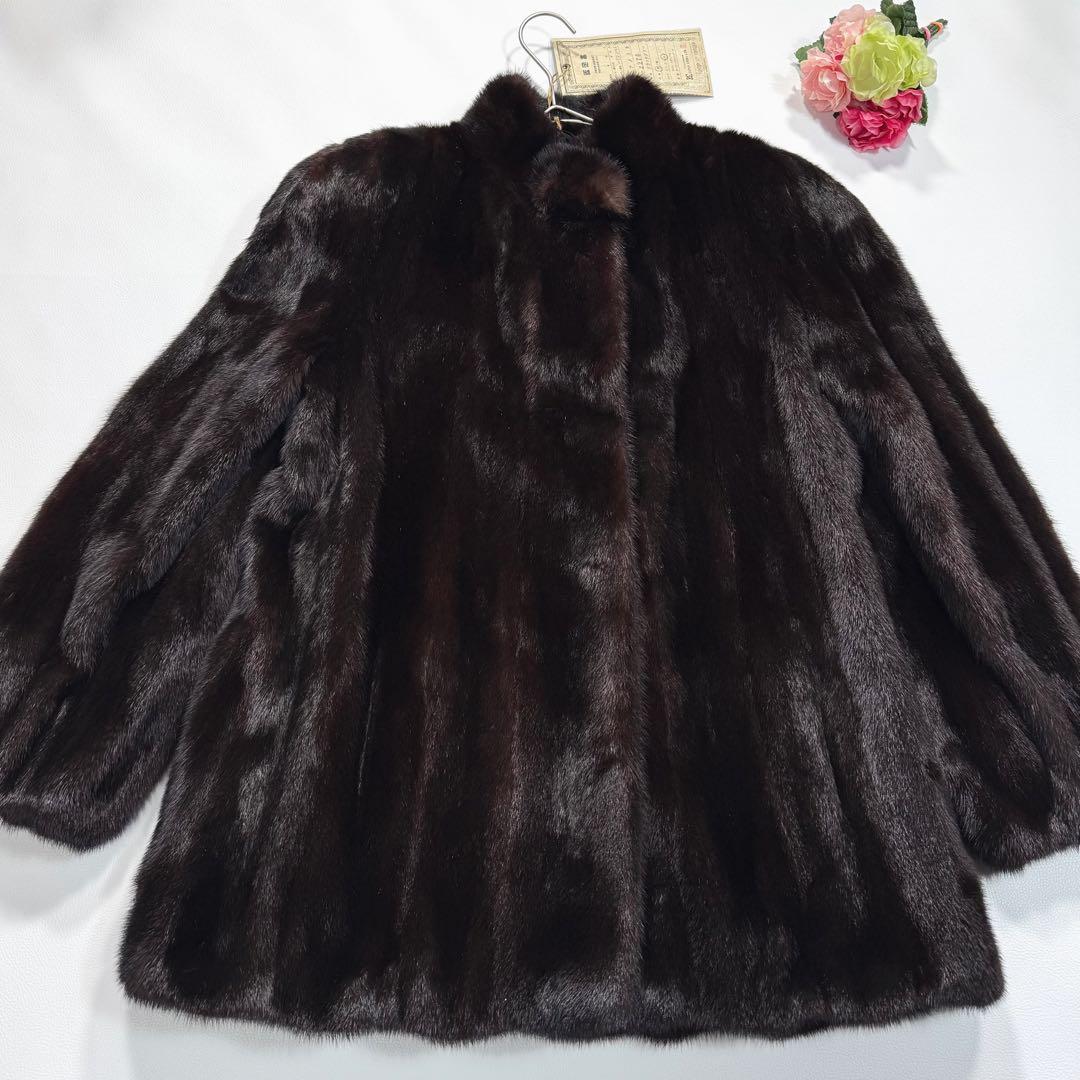 エンバ ブラックグラマ 本毛皮 ファーコート ハーフコート なめし柔らか 艶◎