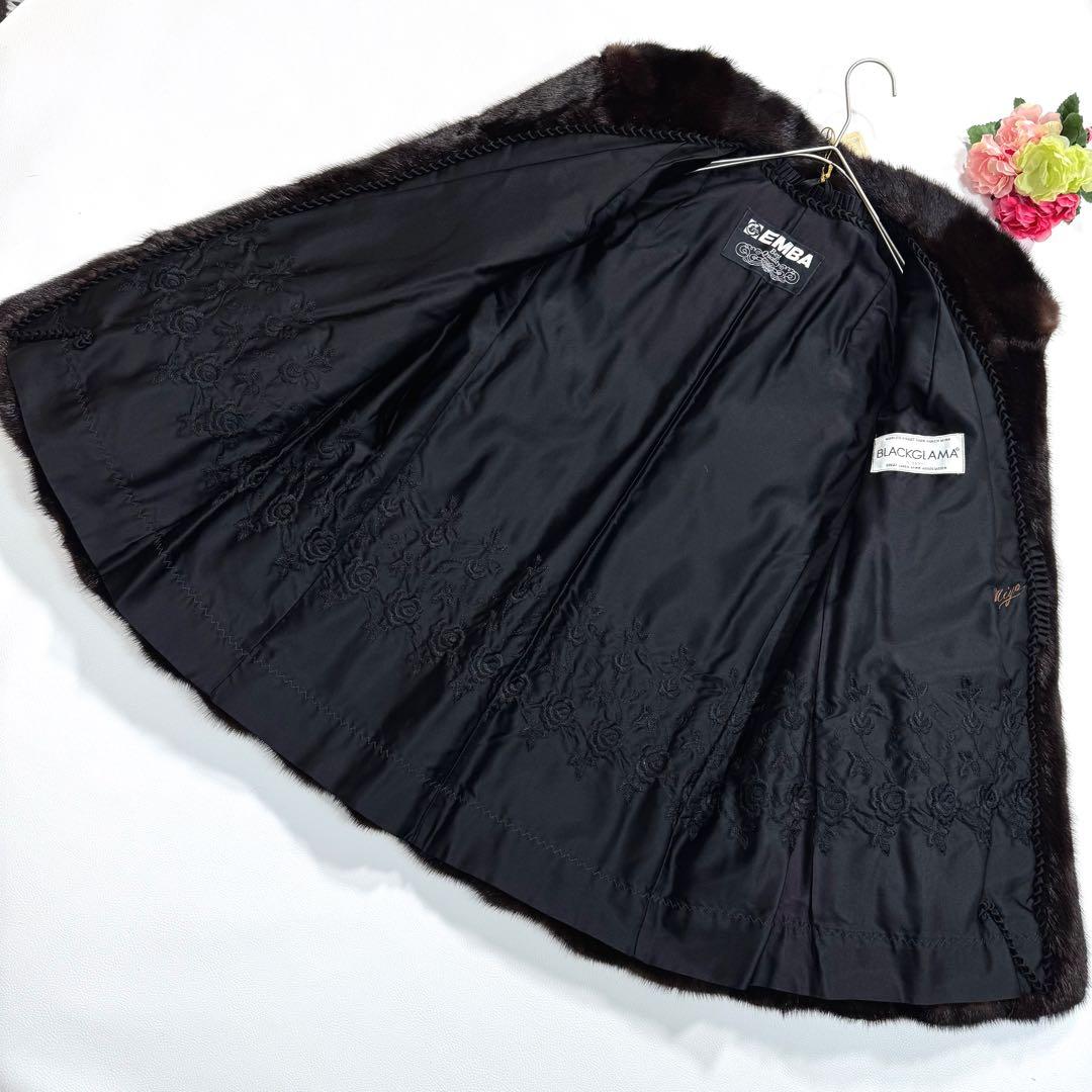 エンバ ブラックグラマ 本毛皮 ファーコート ハーフコート なめし柔らか 艶◎