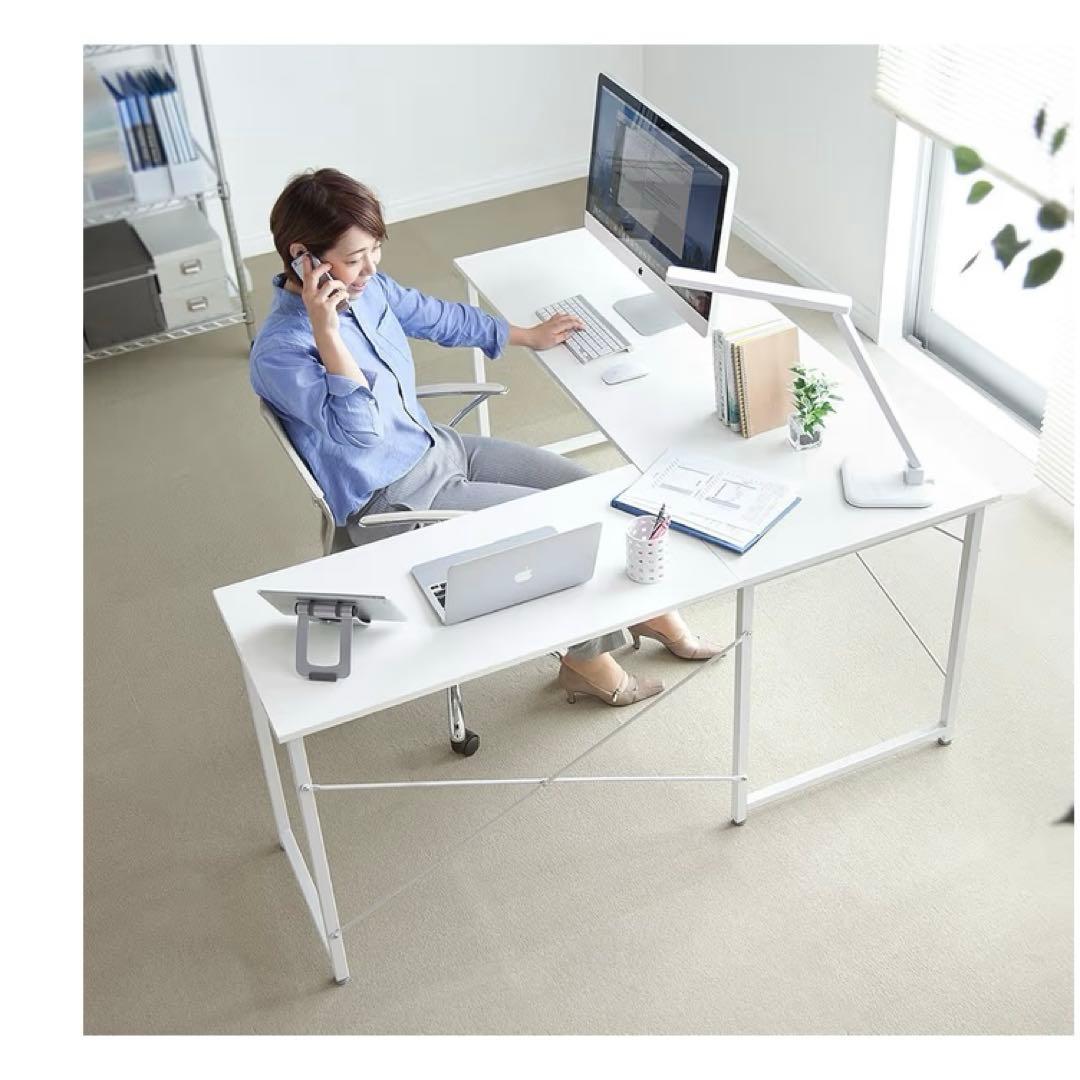 サンワダイレクト　パソコンデスク　L字型デスク　ホワイト　白