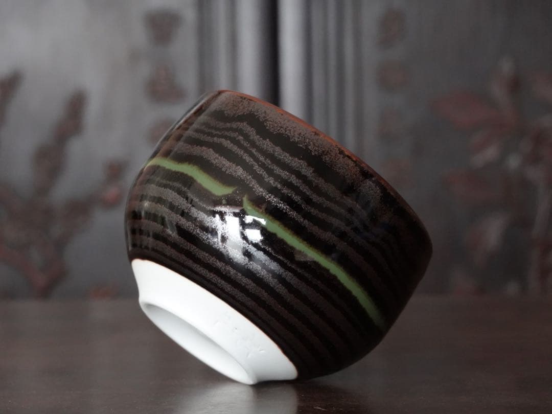 青木龍山　秀逸作　天目　渚　碗　共箱　茶碗　多様碗　緑韻　有田焼