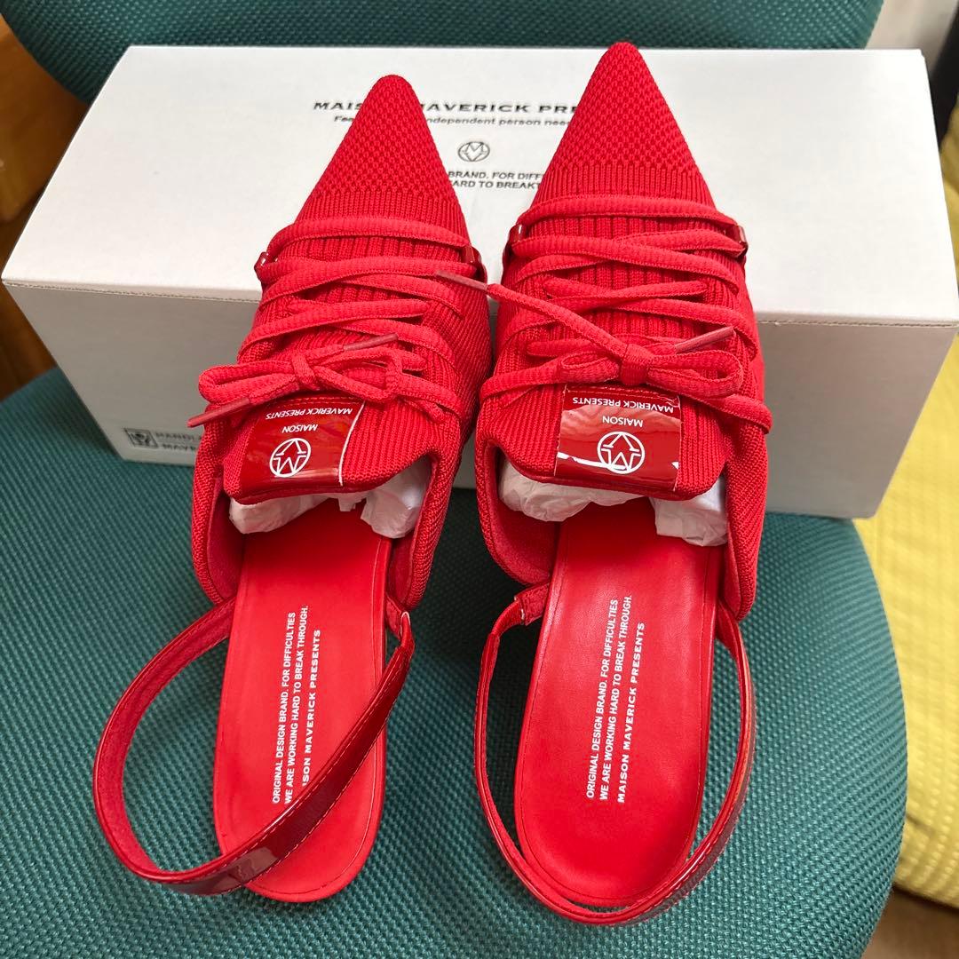 モモンガ❣️値下げ❗️新品未使用品❣️レッド ポインテッドトゥ ミュール