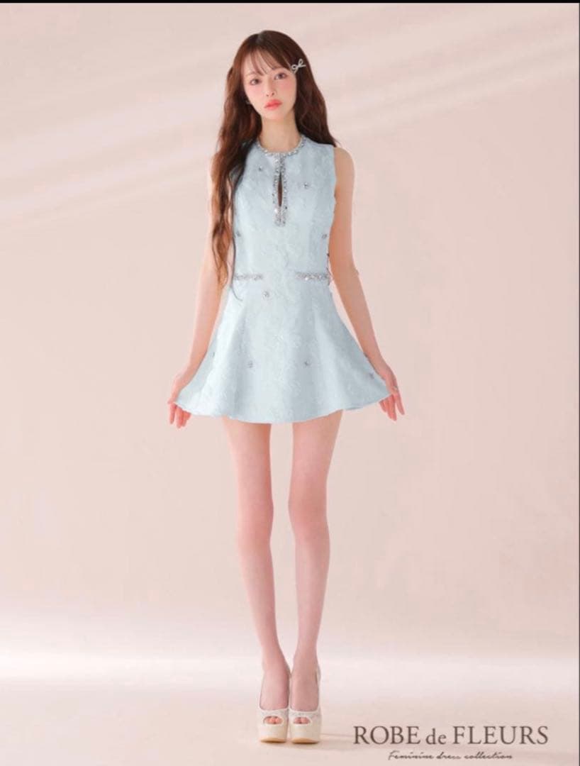 ROBE de FLEURS 水色 フレアドレス S