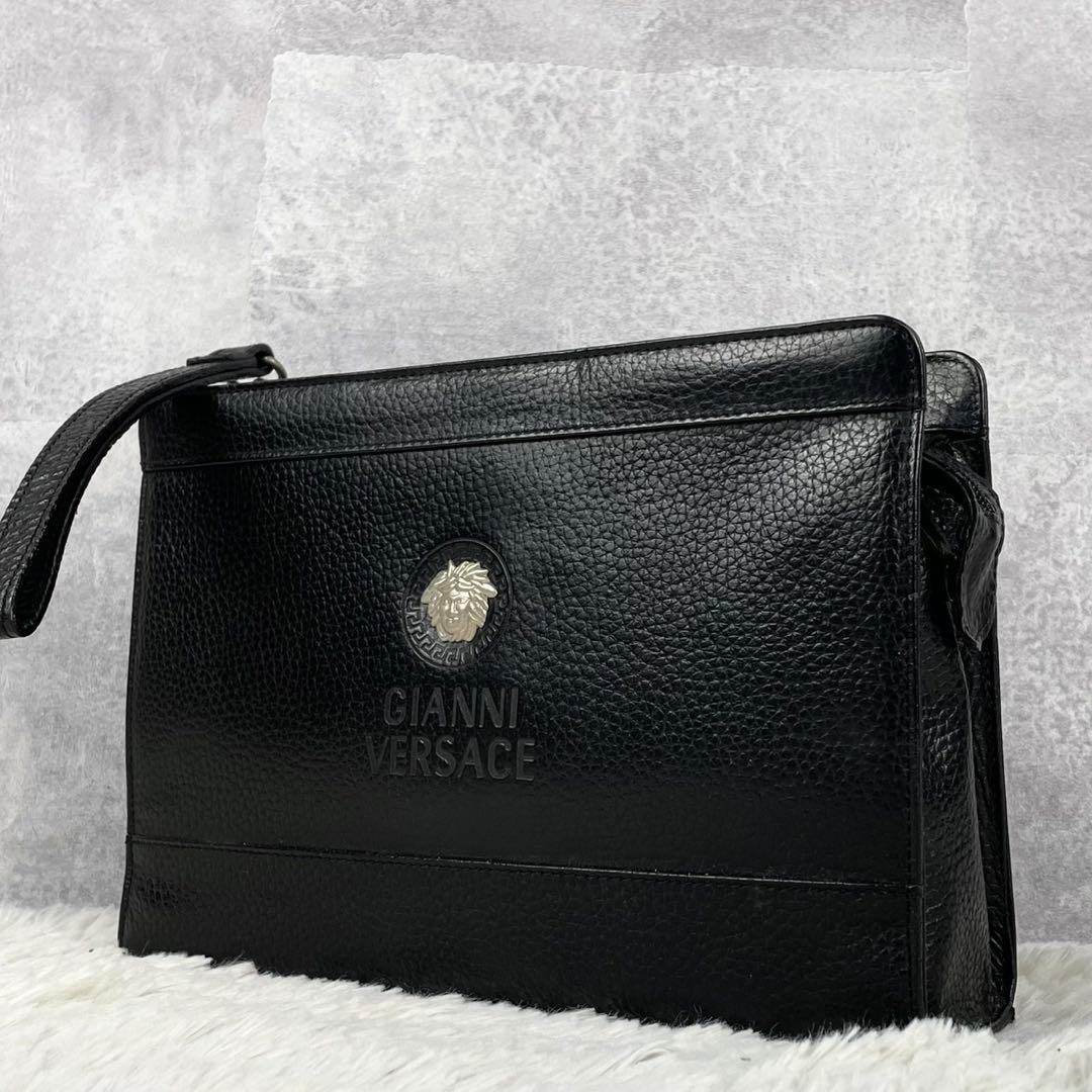極美品 GIANNI VERSACE レザー クラッチバッグ メデューサ 黒