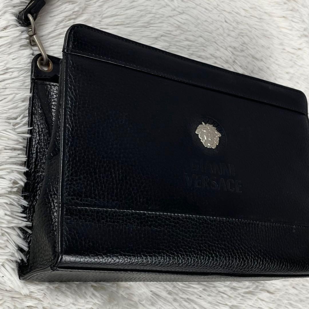 極美品 GIANNI VERSACE レザー クラッチバッグ メデューサ 黒