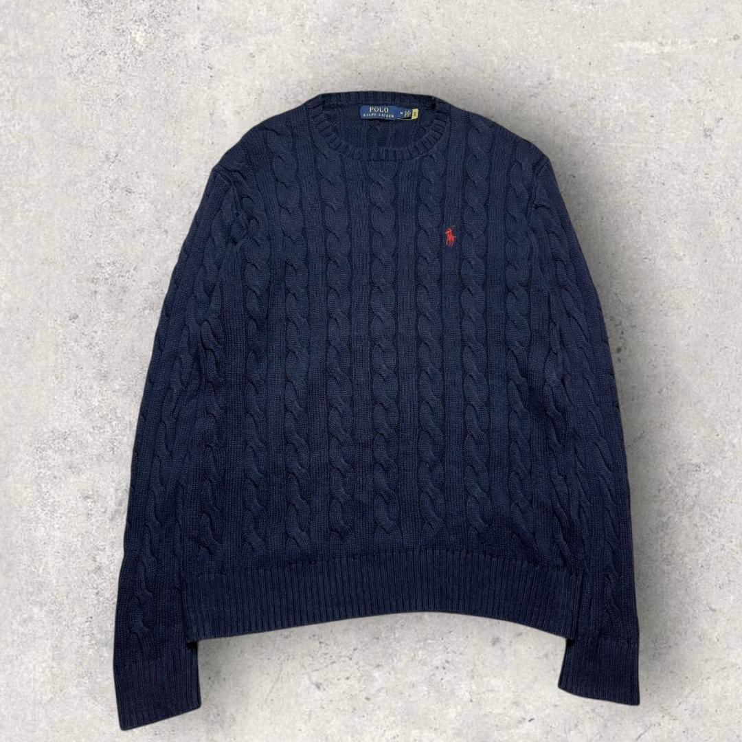 ポロラルフローレン コットン ケーブルニット セーター ネイビー M ポニー刺繍