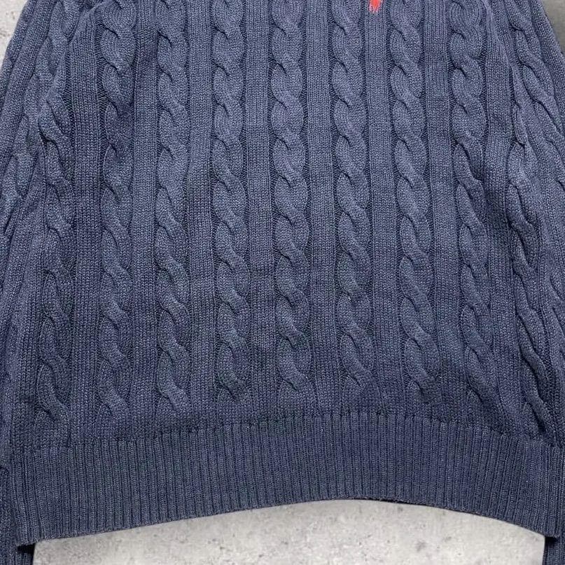 ポロラルフローレン コットン ケーブルニット セーター ネイビー M ポニー刺繍
