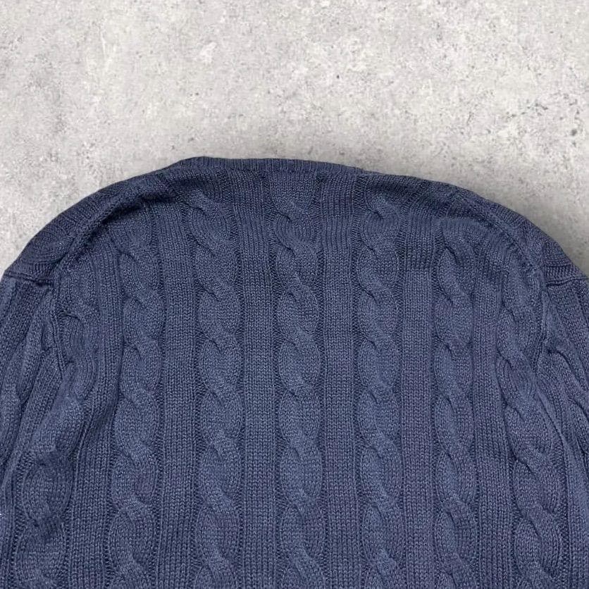 ポロラルフローレン コットン ケーブルニット セーター ネイビー M ポニー刺繍