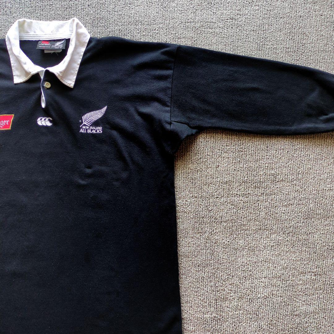 90sカンタベリー長袖ラガーシャツ刺繍オールブラックスニュージーランド製黒L