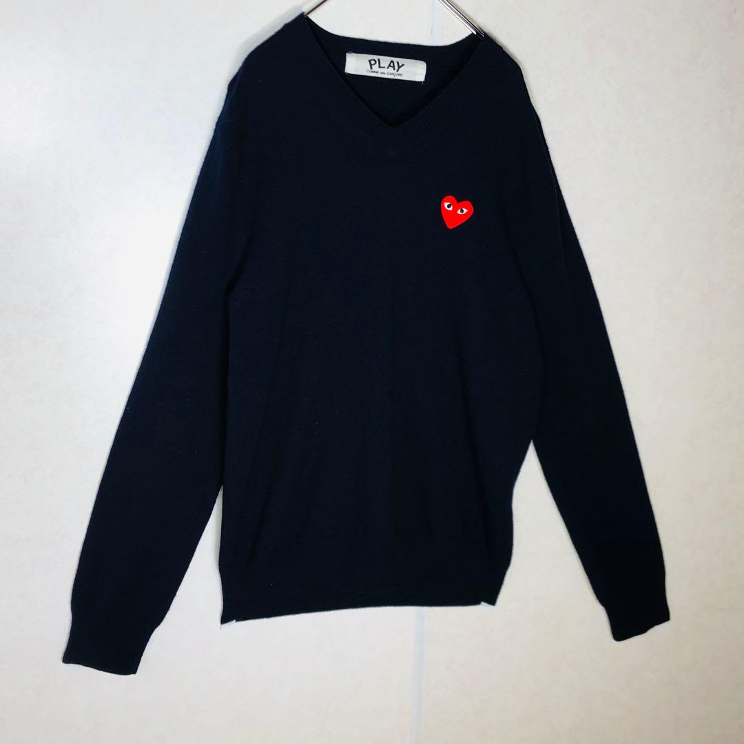【人気デザイン】コムデギャルソン Vネック ニット セーター M ネイビー