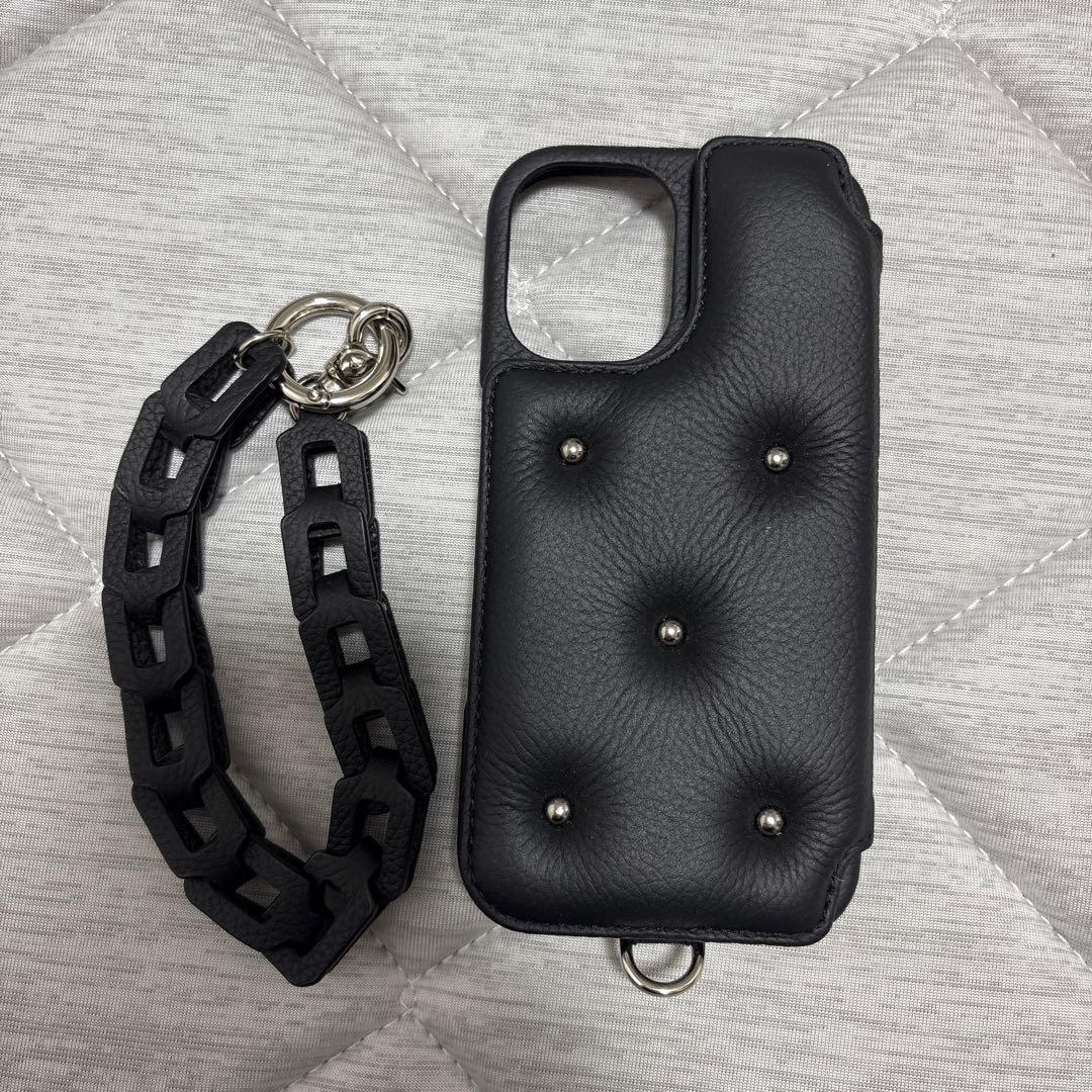 DEMIU ブラック iPhoneケース チェーンストラップ付き
