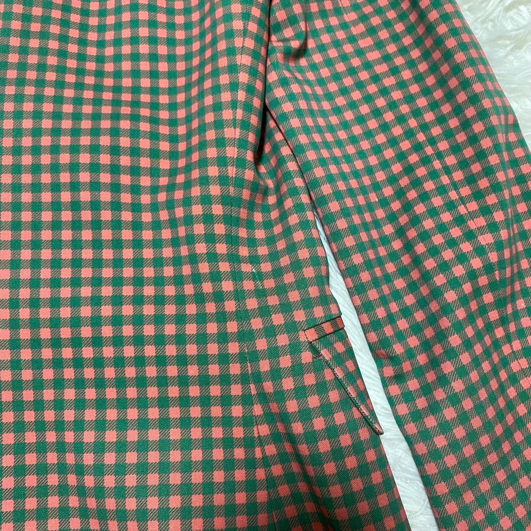 美品 PRADA プラダ テーラードジャケット チェック オレンジ グリーン