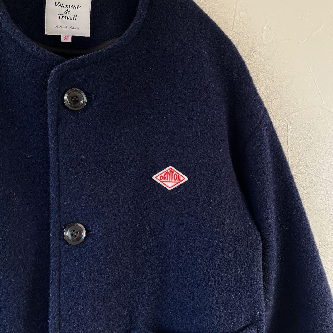 本日中DANTON ダントンノーカラージャケット　コート38ネイビー