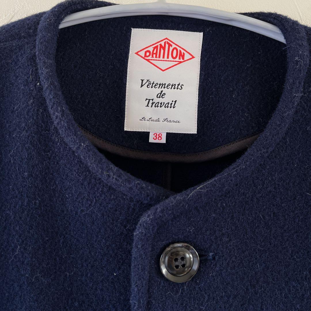 本日中DANTON ダントンノーカラージャケット　コート38ネイビー