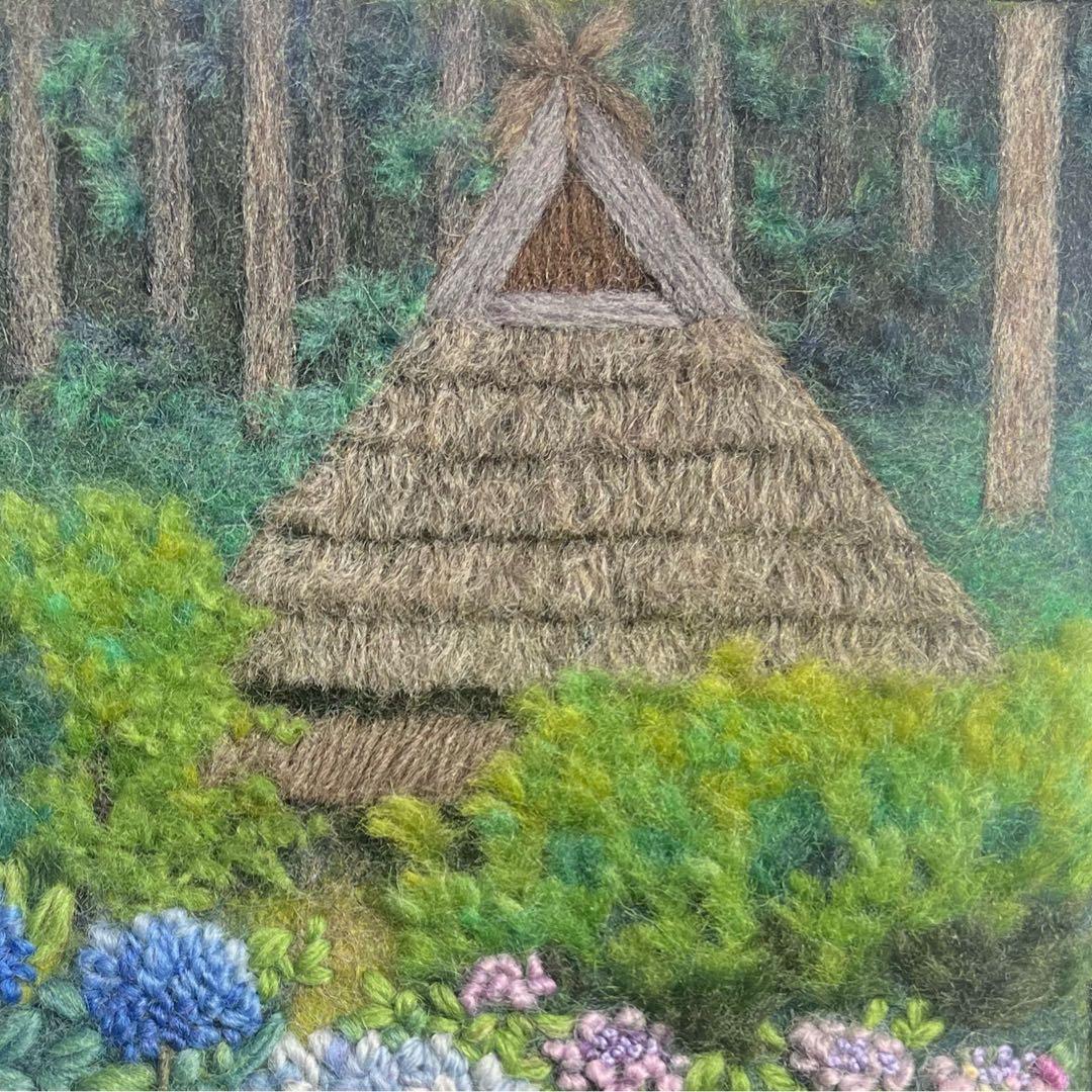 チ*コ様 羊毛フェルト　羊毛絵画『山郷の紫陽花』ハンドメイド　羊毛刺繍