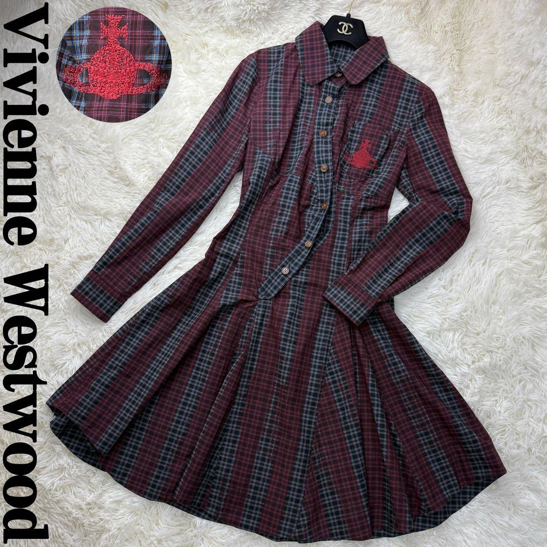 美品♡ヴィヴィアンウエストウッド オーブ刺繍 変形 チェック シャツ ワンピース
