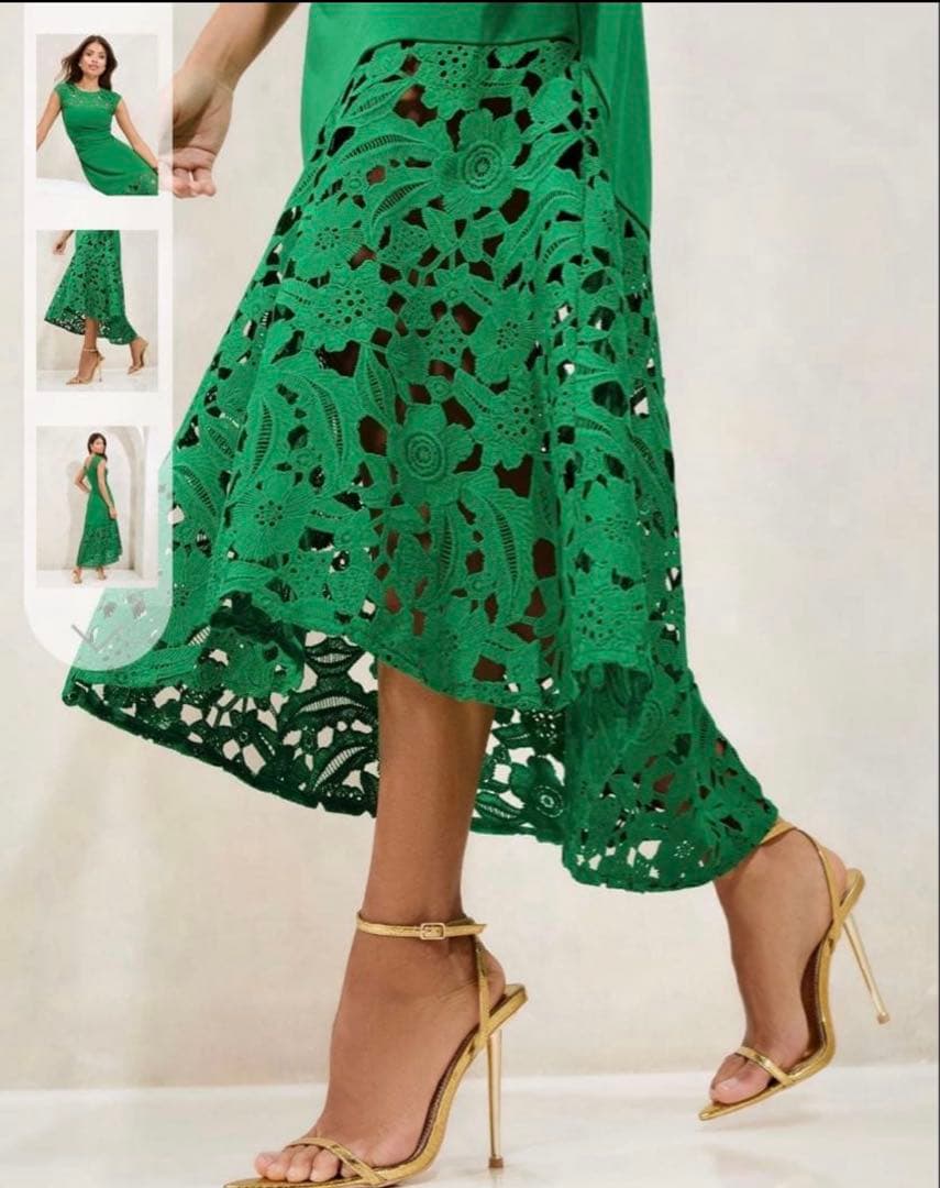 Lipsy グリーン フレアミディワンピース