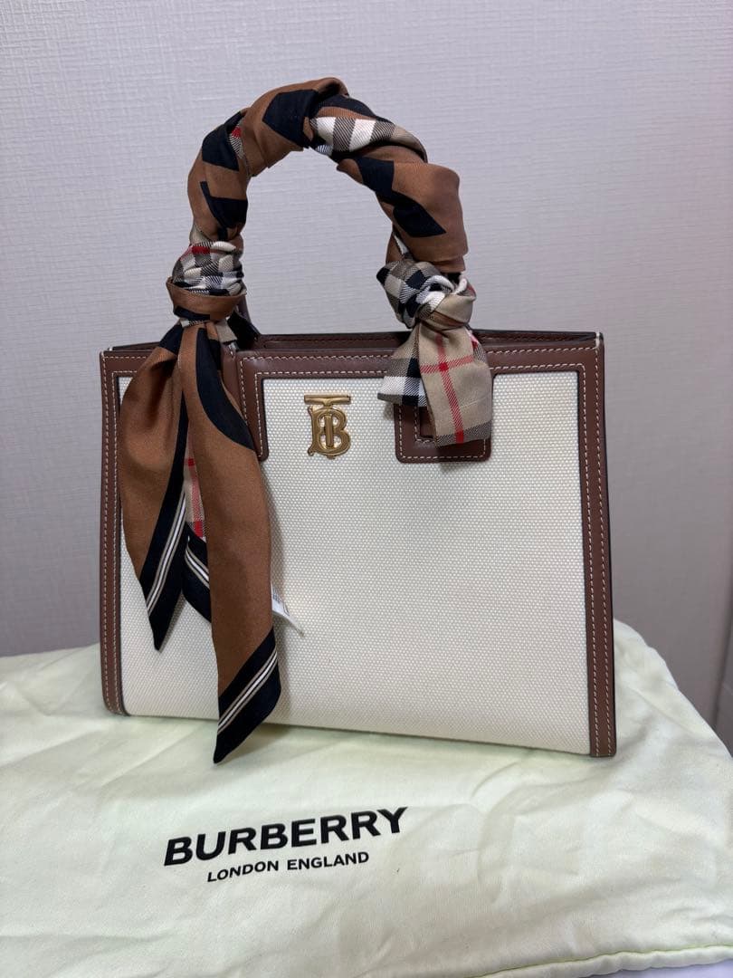 BURBERRYハンドバッグ キャンバス×レザー チェック スカーフ付き 美品