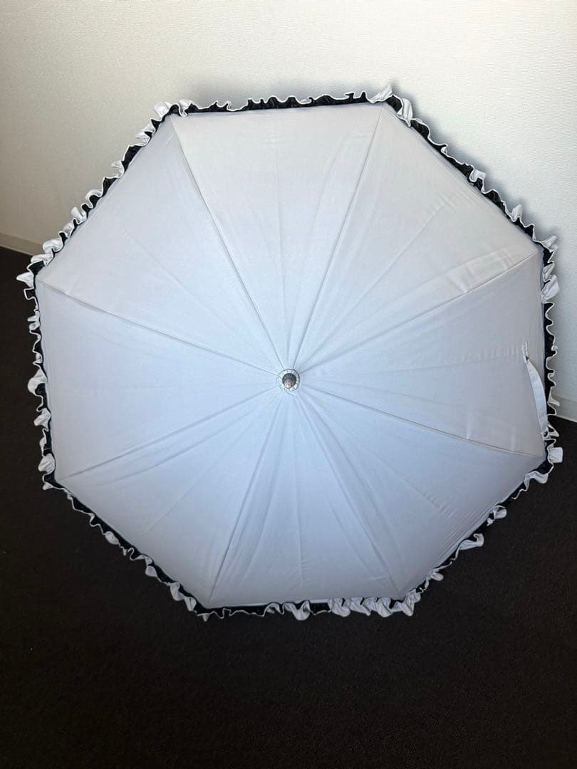 サンバリア100 日傘　長傘　完全遮光　フリル　無地　白　M