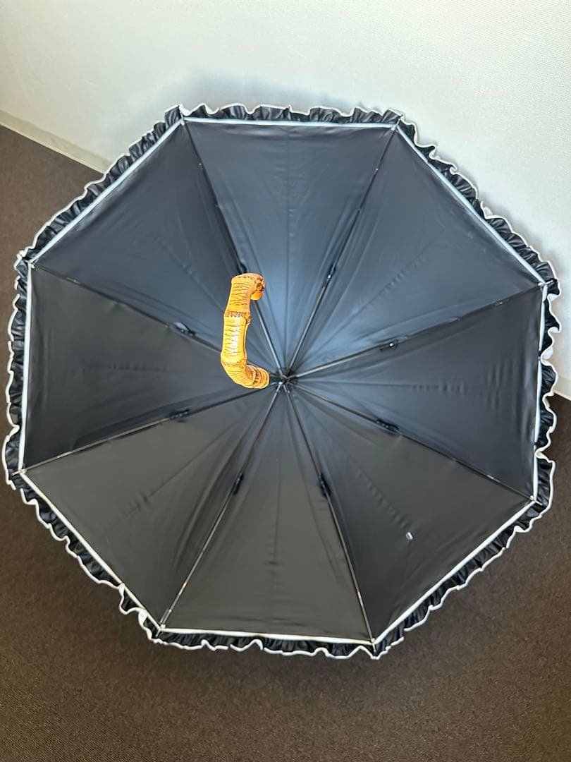 サンバリア100 日傘　長傘　完全遮光　フリル　無地　白　M