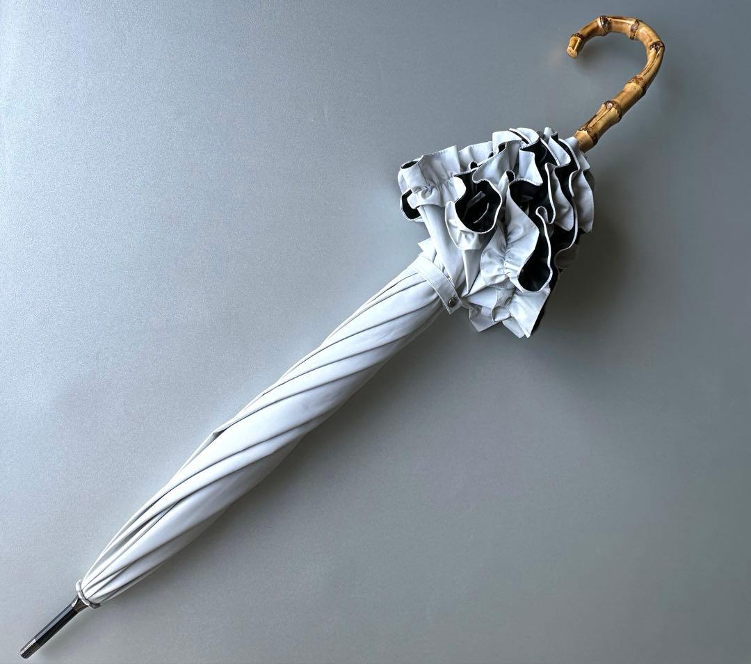 サンバリア100 日傘　長傘　完全遮光　フリル　無地　白　M