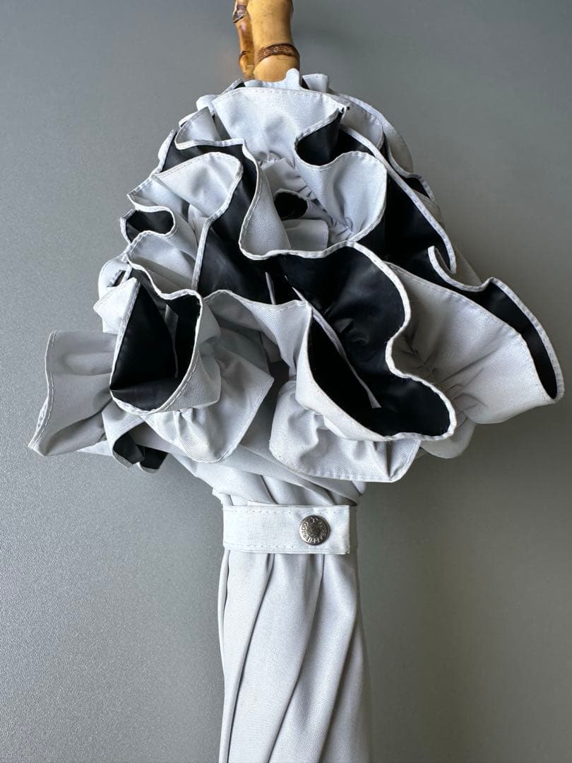 サンバリア100 日傘　長傘　完全遮光　フリル　無地　白　M