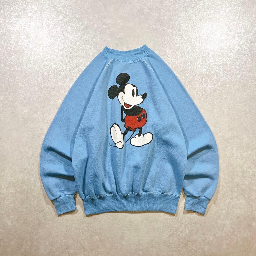 70s 80s Disney 白足ミッキー スウェット USA製 水色 Lサイズ