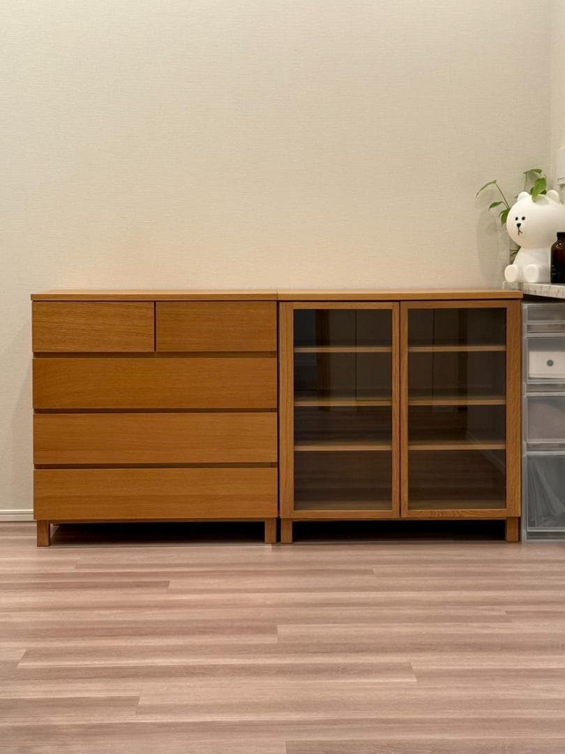 【ラッキースネーク様】オーク材 木製 キャビネットガラス扉