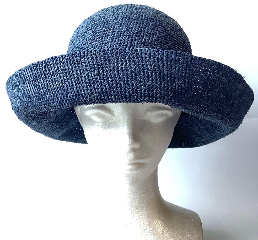 新品★ヘレンカミンスキー★プロバンス10ラフィアハットクロッシェ帽子★ネイビー系