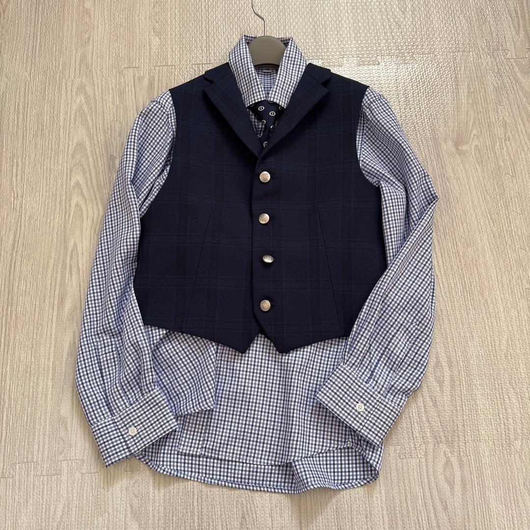 ワンダーファクトリー 140 男の子 スリーピース 5点 セットアップ紺チェック