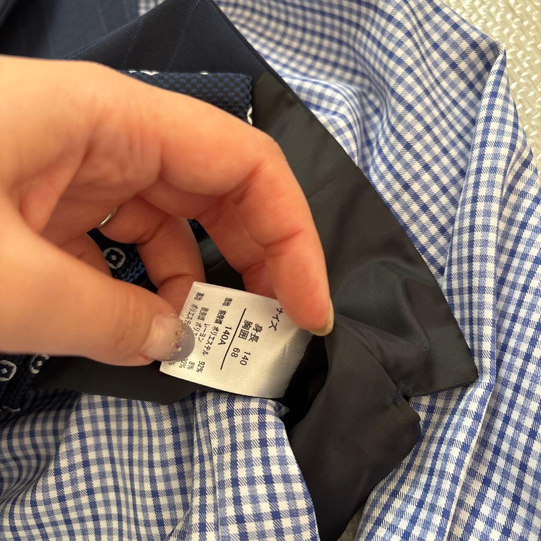 ワンダーファクトリー 140 男の子 スリーピース 5点 セットアップ紺チェック