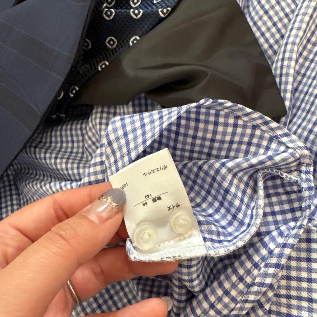 ワンダーファクトリー 140 男の子 スリーピース 5点 セットアップ紺チェック