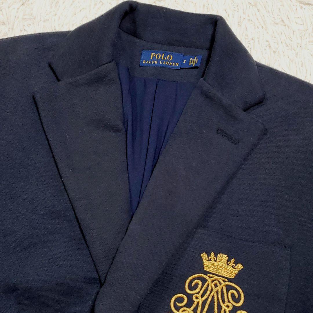 美品 M ポロラルフローレン エンブレム刺繍ワンポイント ブレザー 紺 金ボタン