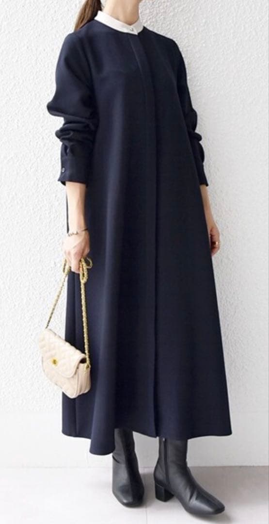 SHIPS any ダブルクロス Aライン シャツワンピース　ネイビー