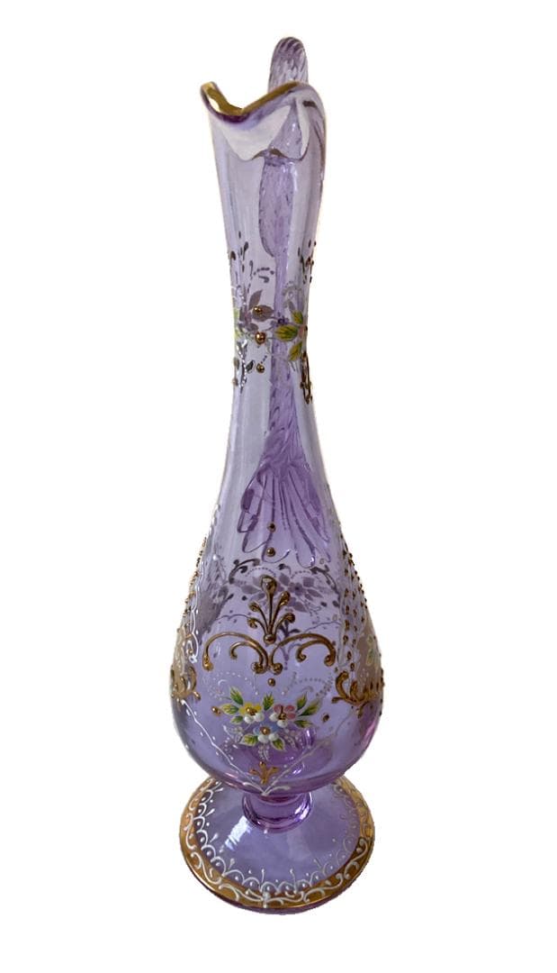 匿名配送ボヘミアクリスタル ネオジウムガラス ハンドル付フラワーベース 35cm