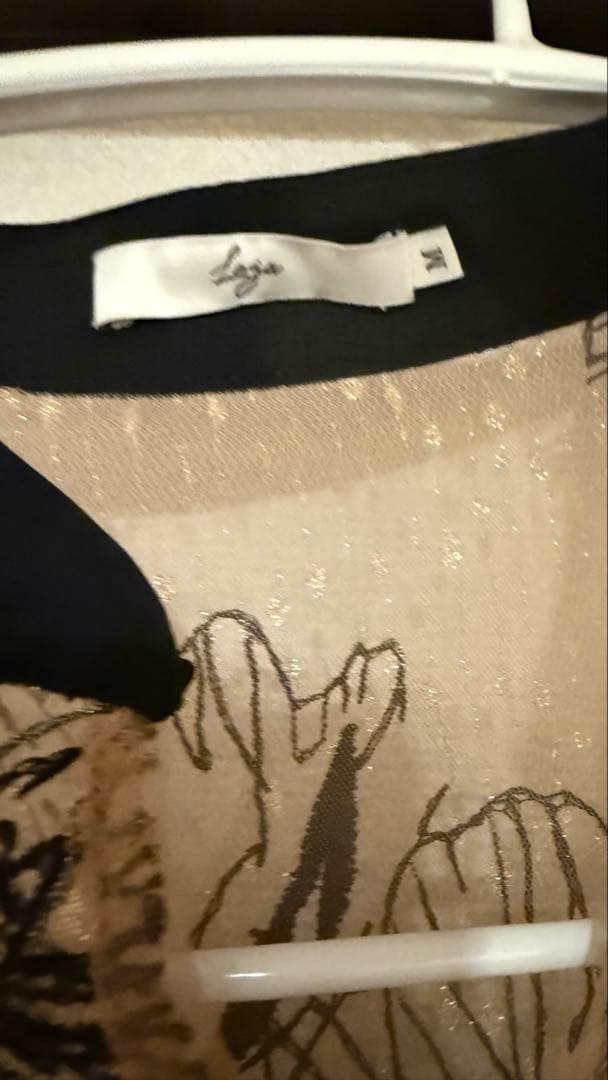 レジャ Leja 花柄刺繍ラメレースロング丈ドレスワンピース　ベージュ　M