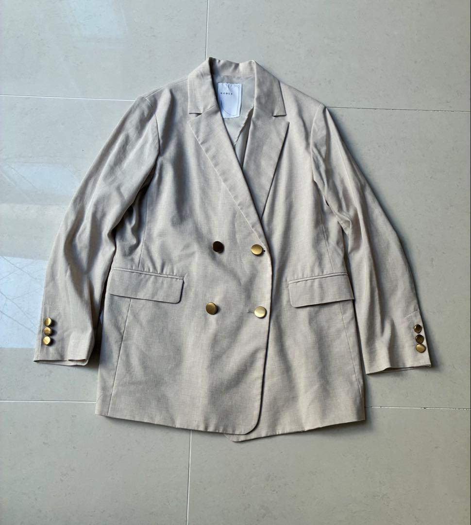 極美品　NOBLE 23SS 麻　ダブルブレスト　ジャケット　金ボタン