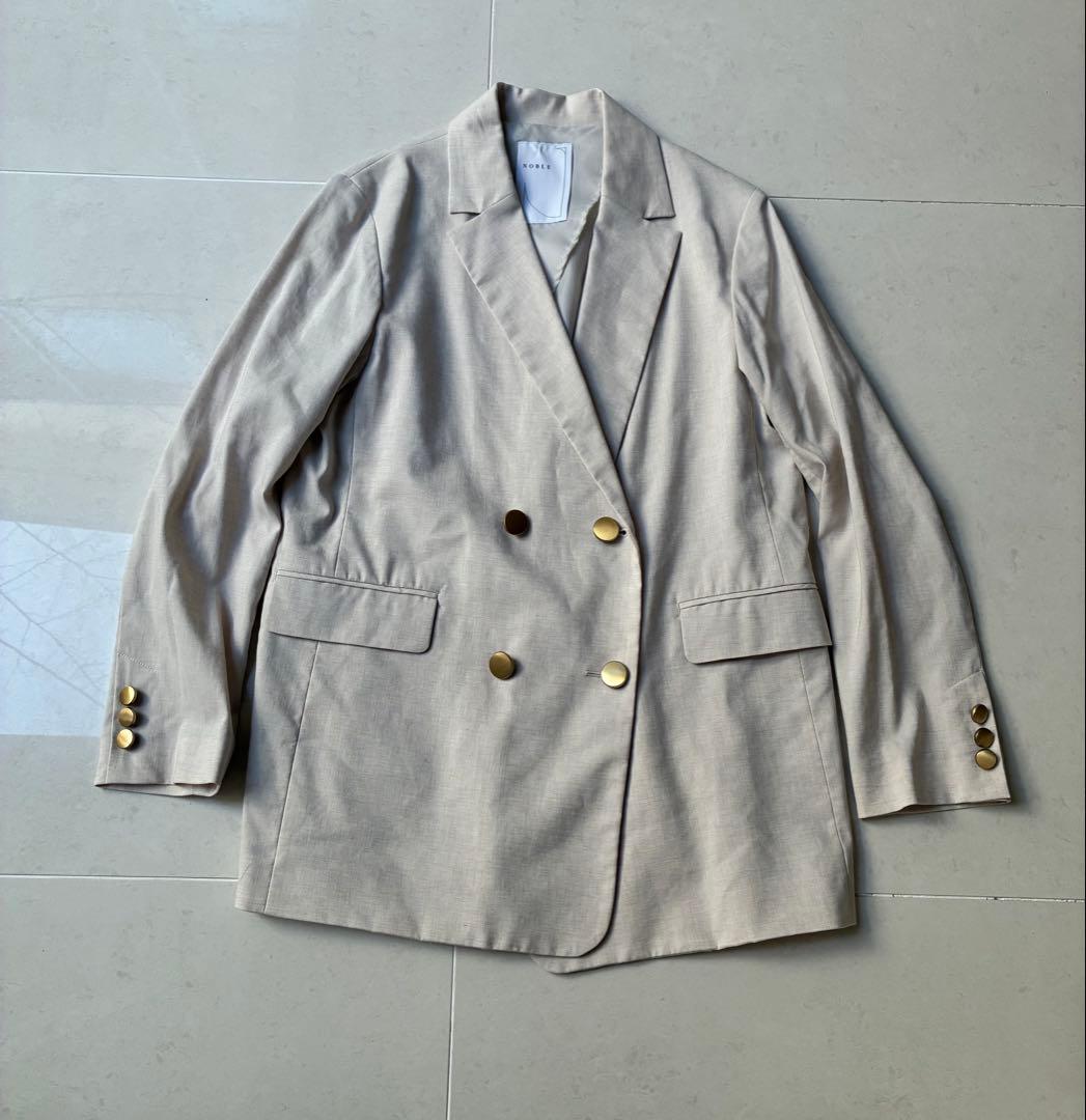 極美品　NOBLE 23SS 麻　ダブルブレスト　ジャケット　金ボタン