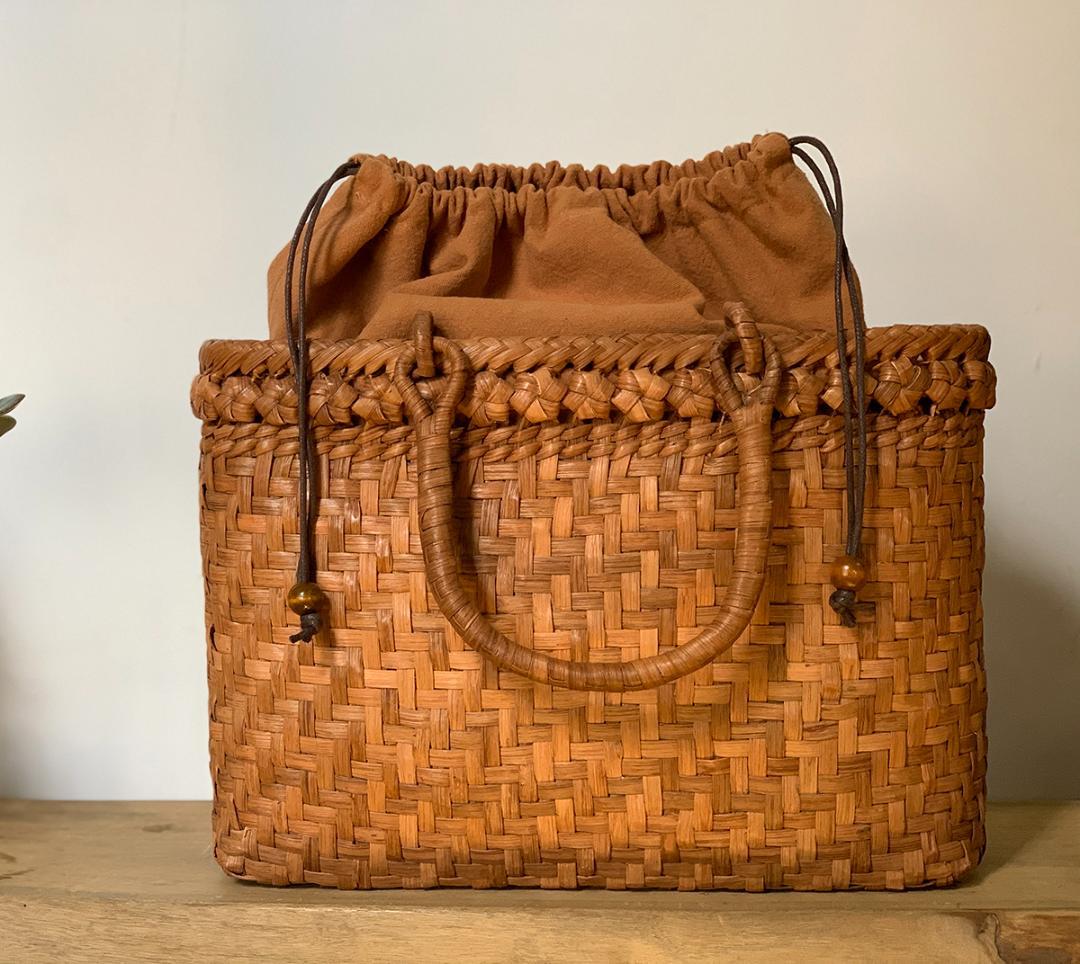 山葡萄 かごバッグ 六角花結び編み 網代編み 変則二重編み 手提げ 内布付き