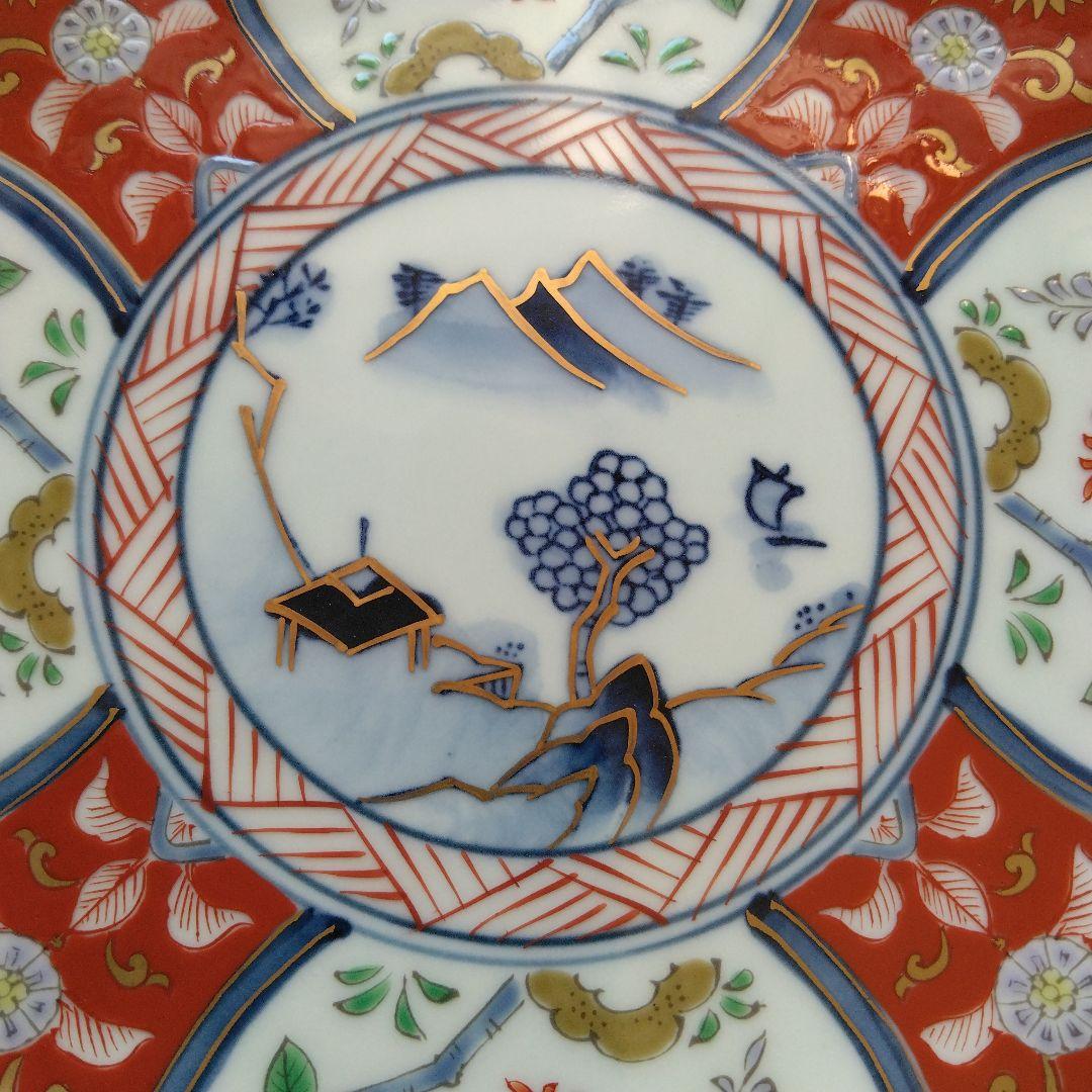 古伊万里 瀬兵窯 絢爛豪華 色絵 菊割 Ф20.2㎝ 銘々皿 5客揃 中皿 真作
