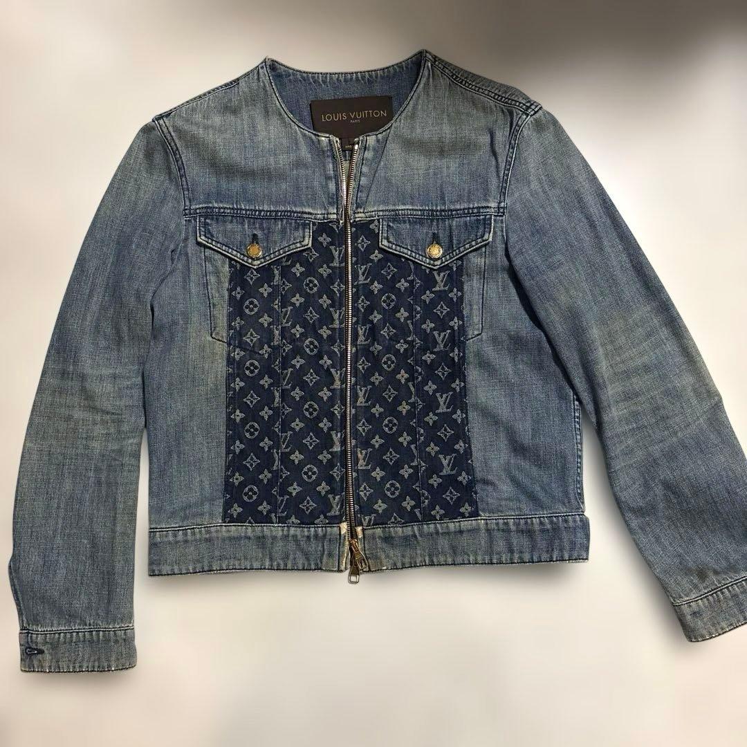 最終お値下げ！ルイヴィトンノーカラーデニムジャケット　モノグラム