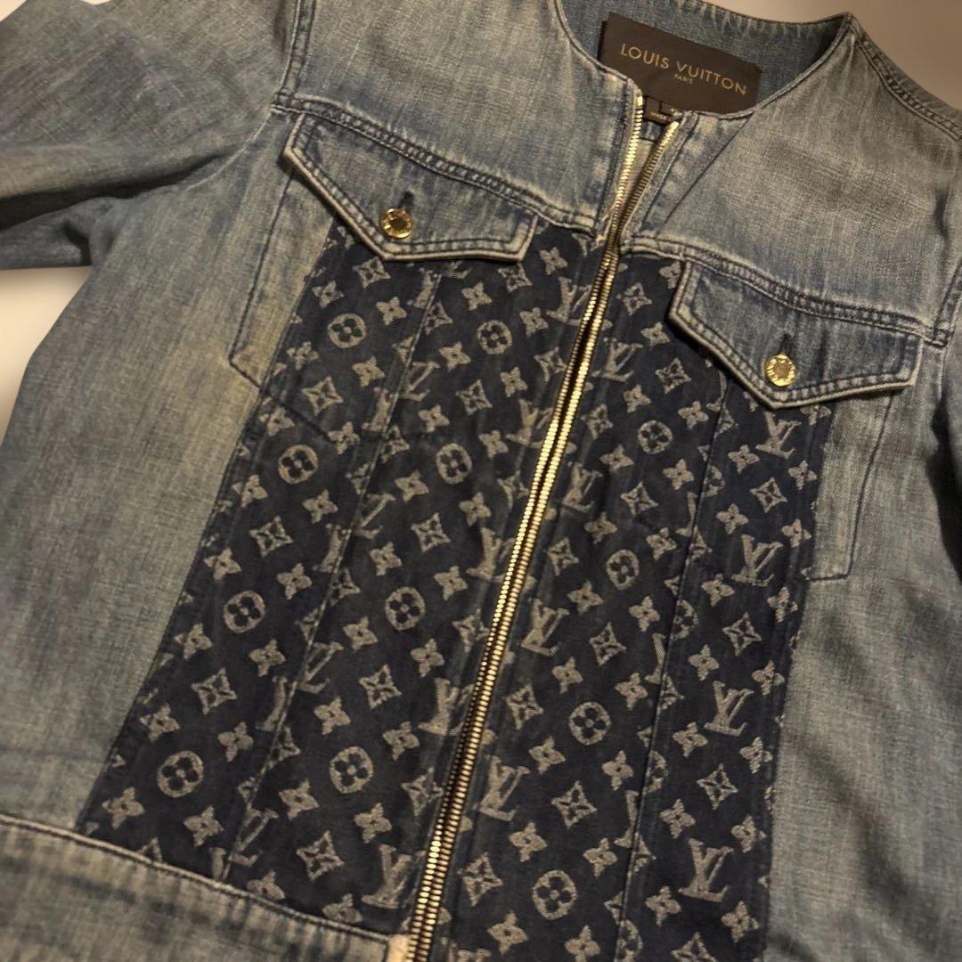 最終お値下げ！ルイヴィトンノーカラーデニムジャケット　モノグラム