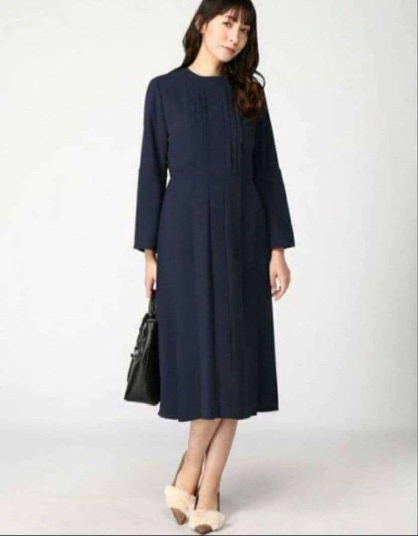 セルフォード CELFORD バッグサテンプリーツワンピース ネイビー M