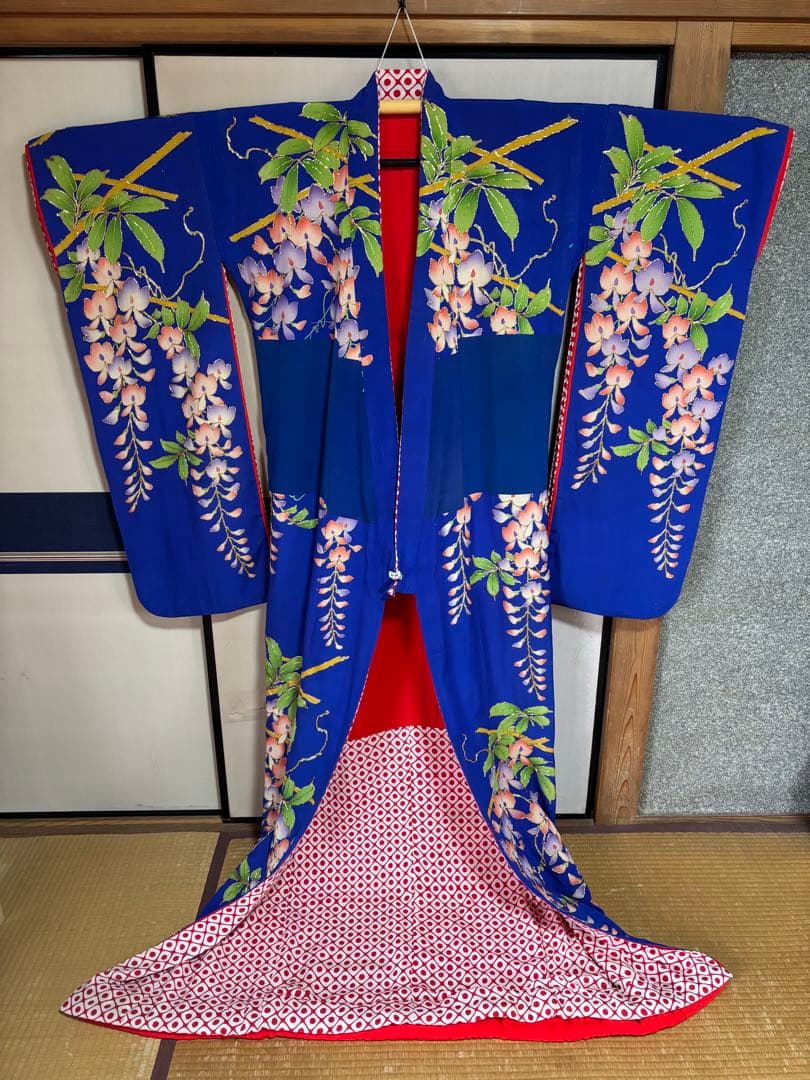 藤娘(青)正絹裾引き帯セット・日舞、大衆演劇に