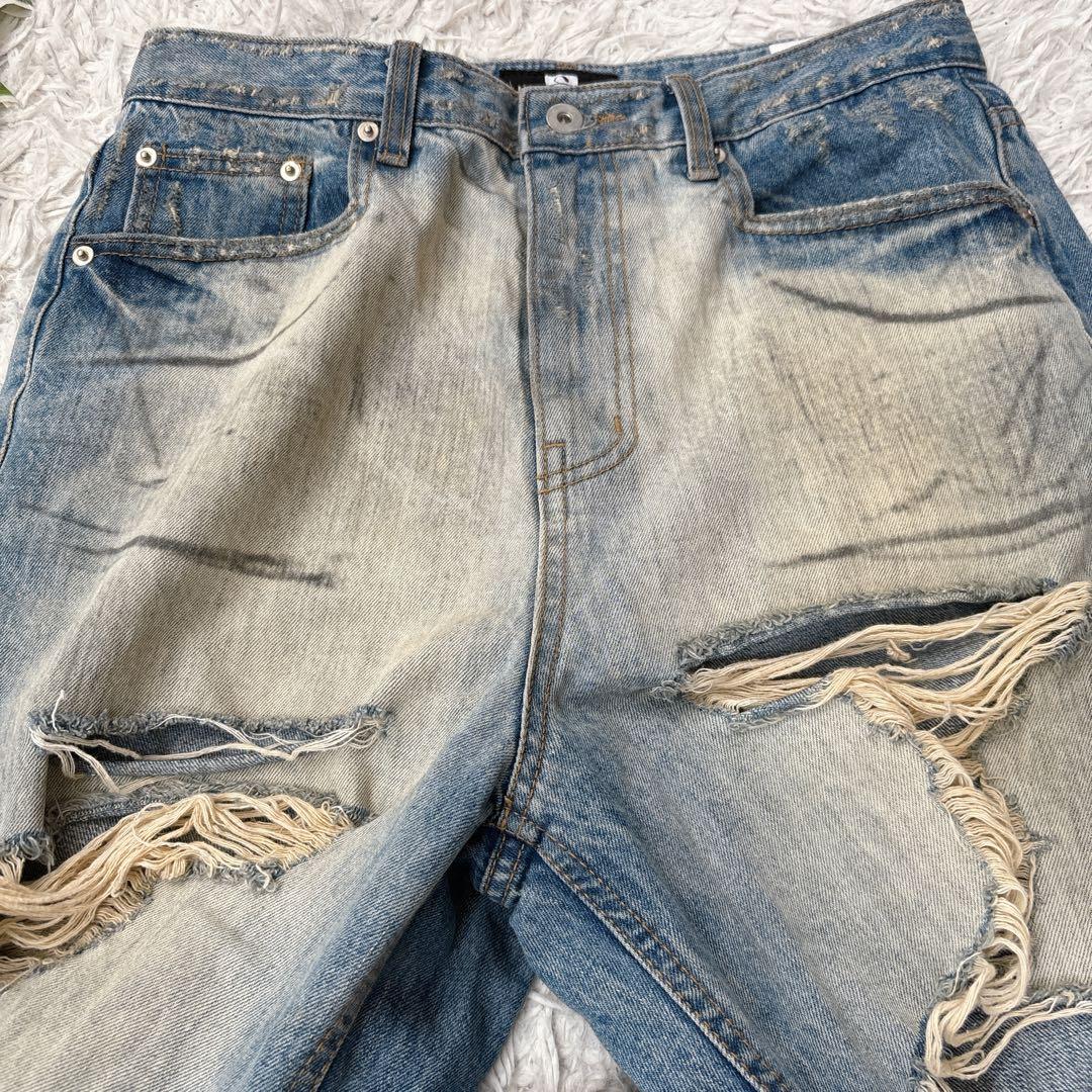 希少品　サンデーオフクラブ　ダメージ加工　フレア　ワイド デニムパンツ　サイズ1