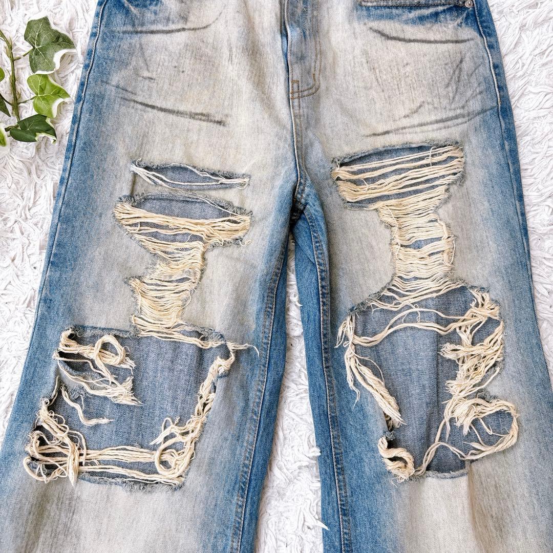 希少品　サンデーオフクラブ　ダメージ加工　フレア　ワイド デニムパンツ　サイズ1