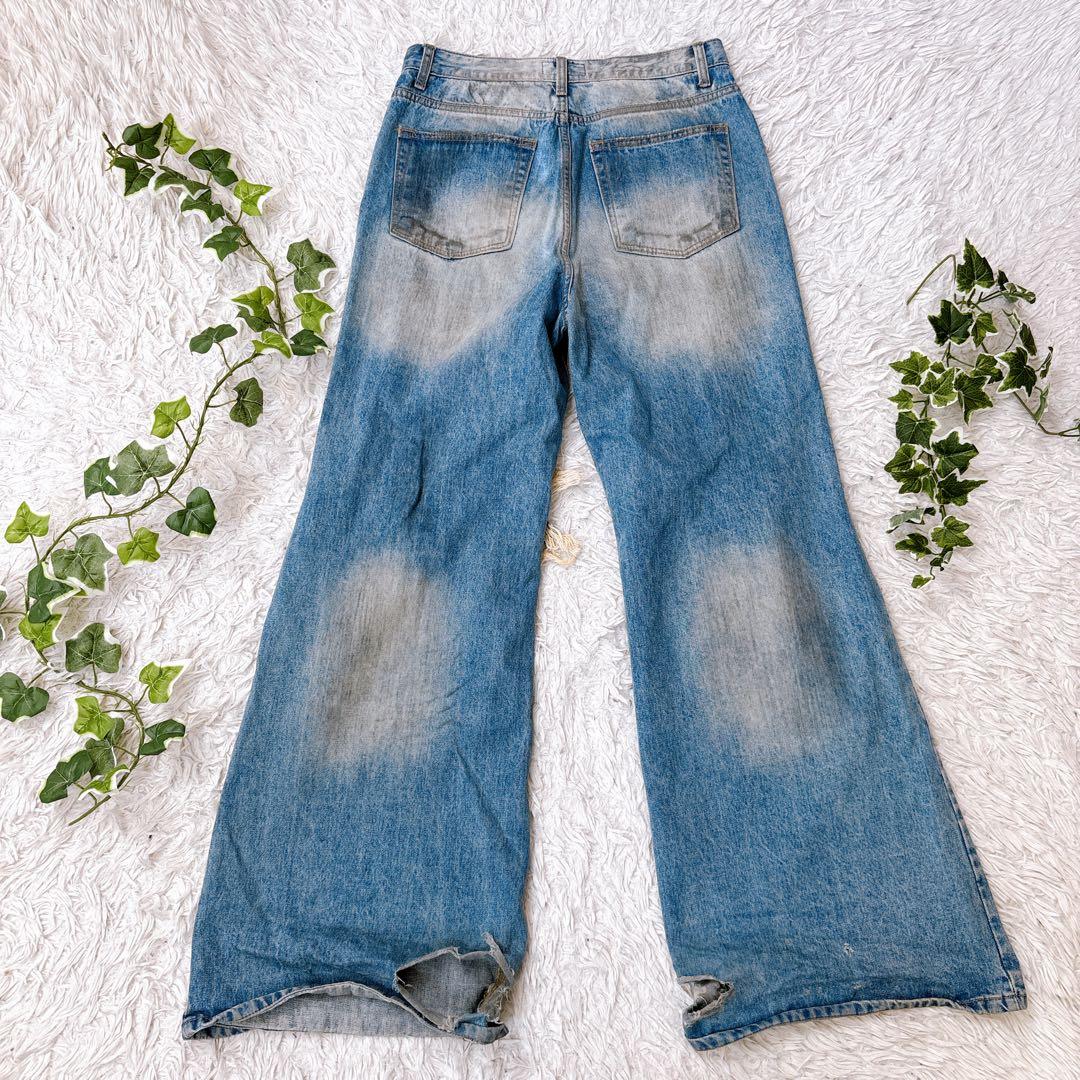 希少品　サンデーオフクラブ　ダメージ加工　フレア　ワイド デニムパンツ　サイズ1