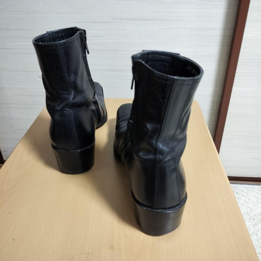 【ゆ】5351プールオム　レザー ブーツ ブラック 革 25~25.5cm