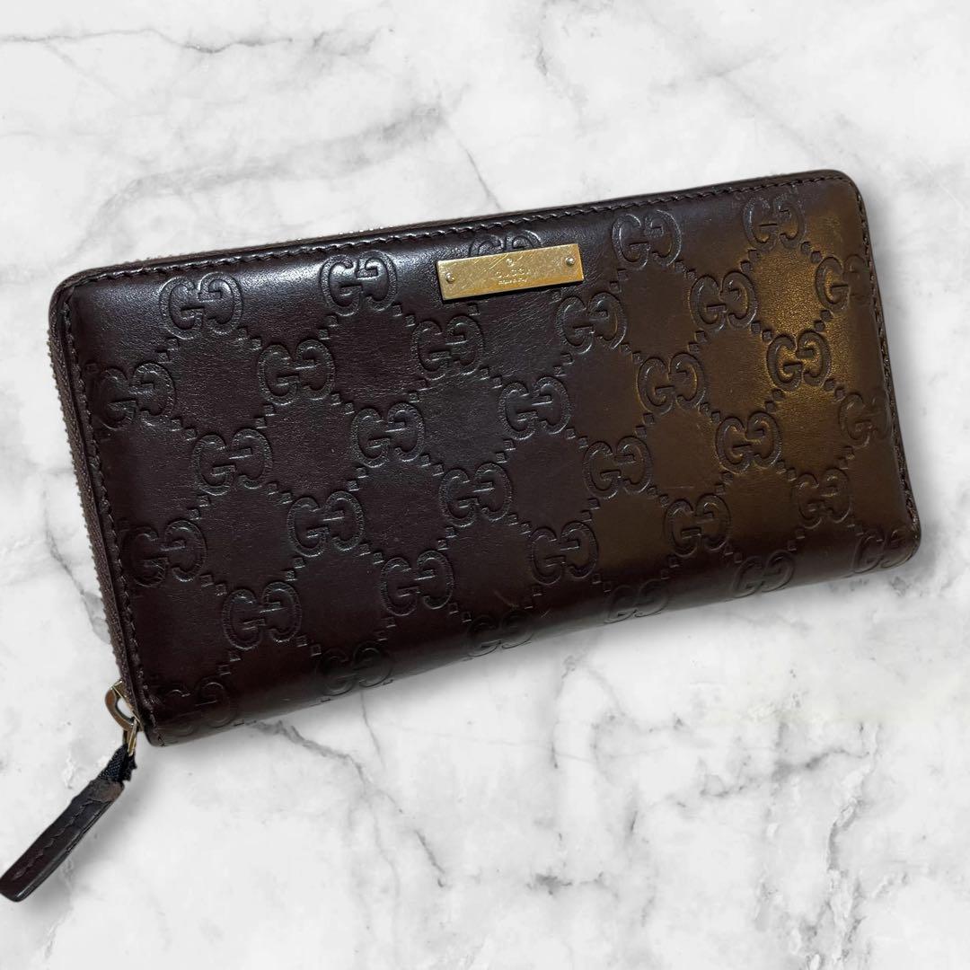 【極美品】GUCCI ダークブラウン ラウンドファスナー長財布